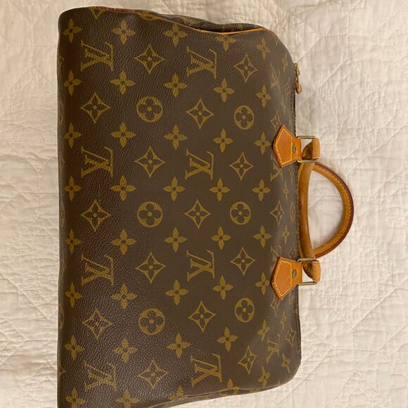 GUC Vintage LV Monogram Speedy Bag 30 Double Handle Satchel Brown - Picture 5 of 15